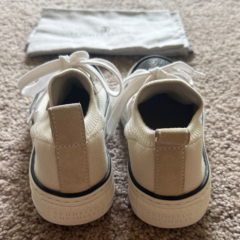 Brunello Cucinelli Cream Sneakers with Black Toe Caps - Picture 6 of 7